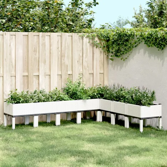 Plantekasse med ben 200x160x42 cm – hvid rattanlook