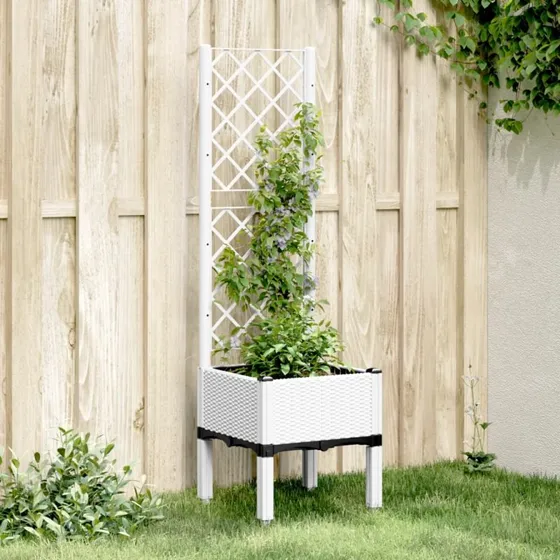Plantekasse med espalier 40x40x142 cm - hvid (PP)
