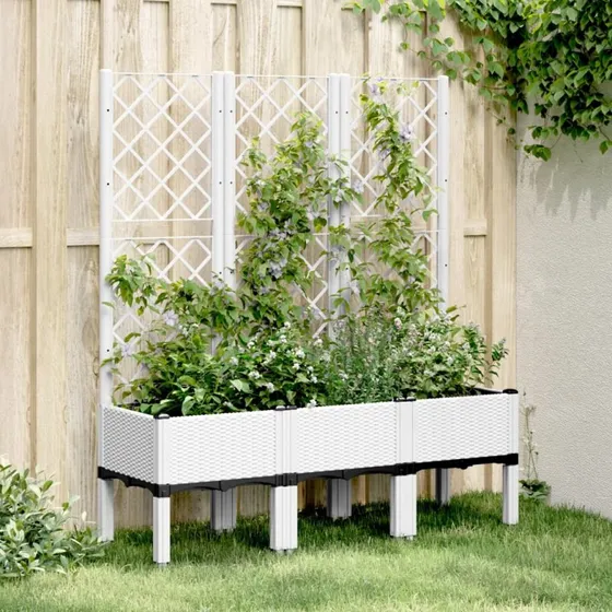 Plantekasse med espalier 120x40x142 cm – hvid PP