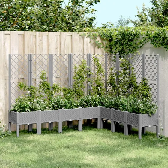 Plantekasse med espalier 200x160x142 cm – lysegrå (PP)