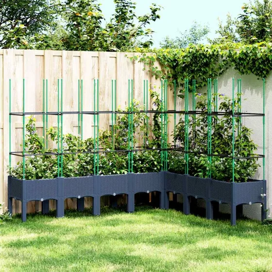 Plantekasse med espalier 200x160x142,5 cm – blågrå PP