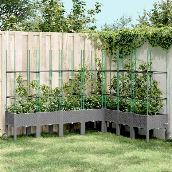 Plantekasse med espalier 200x160x142,5 cm lysegrå (PP)