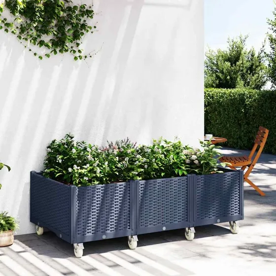 Plantekasse med hjul 150x80x54 cm - PP blågrå