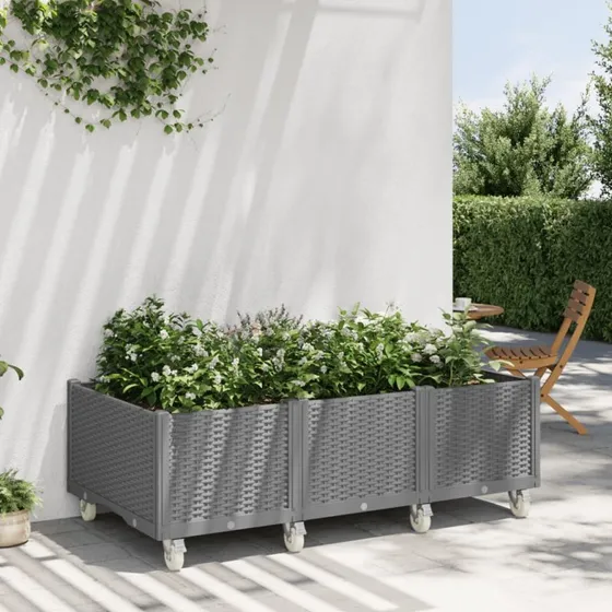 Plantekasse med hjul 150x80x54 cm - Lysegrå PP