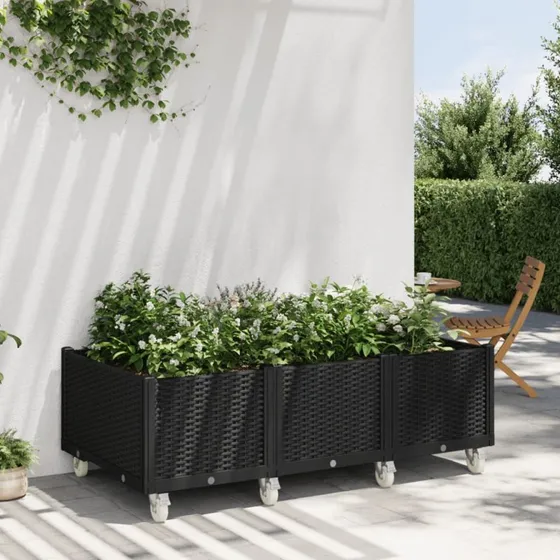 Plantekasse med hjul 150x80x54 cm – sort PP