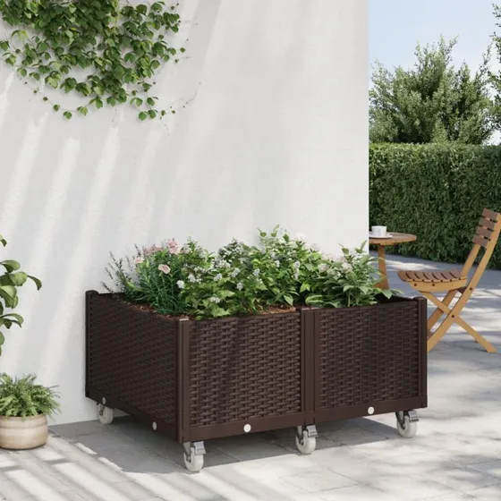 Plantekasse med hjul 100x80x54 cm – PP, brun