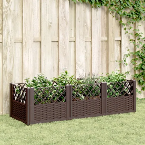 Plantekasse med spyd 123,5x43,5x43,5 PP - brun
