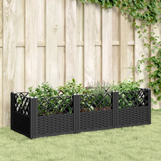 Plantekasse med spyd 123,5x43,5x43,5 cm - sort