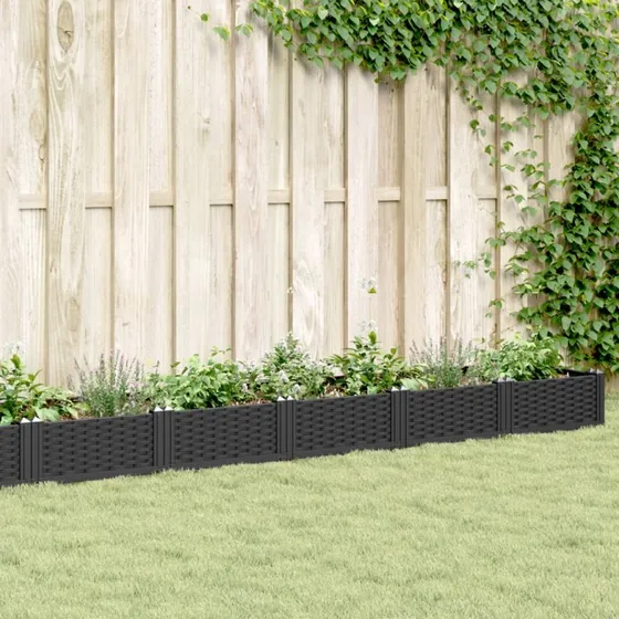 Plantekasse med spyd 362,5x42,5x28,5 cm - sort PP