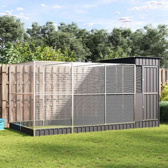 Voliere med forlnger, galvaniseret stl 416x203x216 cm