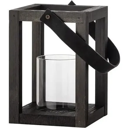 Bloomingville Lyra lanterne m/glas, sort fyrretræ 14x20x14 cm