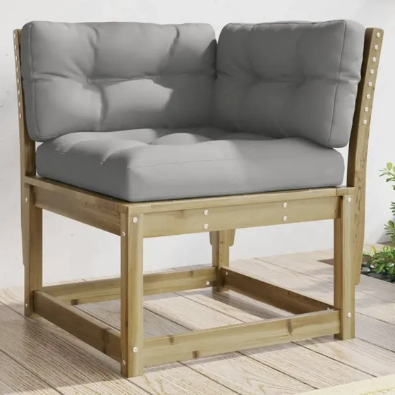 Hjørnemodul til sofa i imprægneret fyrretræ m. hynder 73x73x78 cm