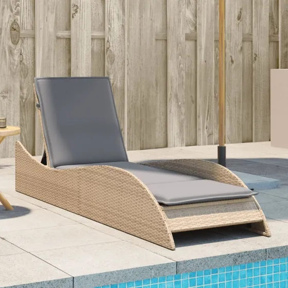Liggestol i polyrattan med hynde 60x205x73 cm - Beige