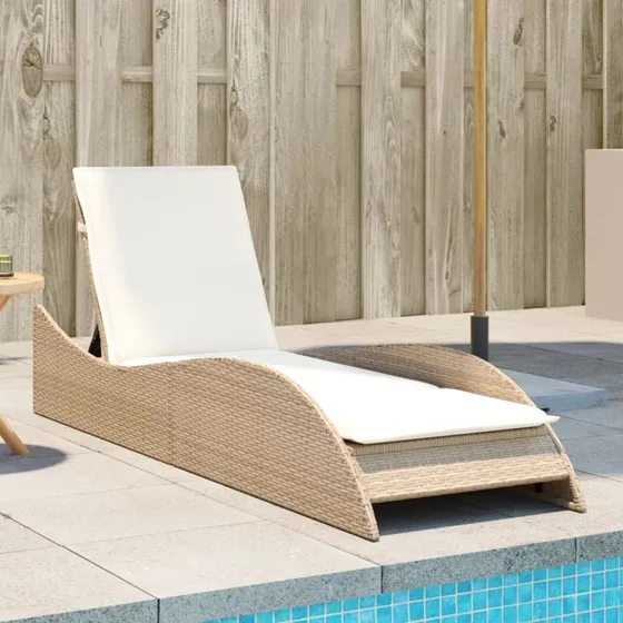 Liggestol i polyrattan med hynde 60x205x73 cm – Beige