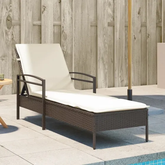 Liggestol i polyrattan med hynde 63x200x81 cm, brun