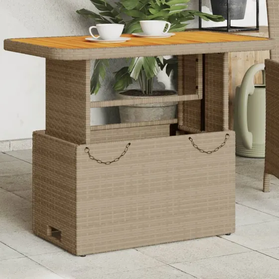 Havebord 90x55x71 cm i polyrattan og akacietr, beige