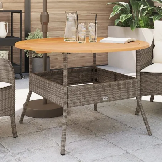 Havebord 110x71 cm med akacietr og gr polyrattan