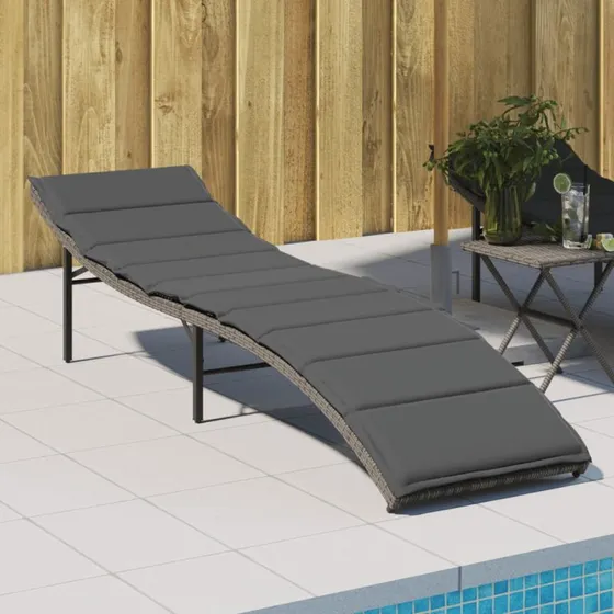 Liggestol i polyrattan med hynde 55x199x50 cm - Grå