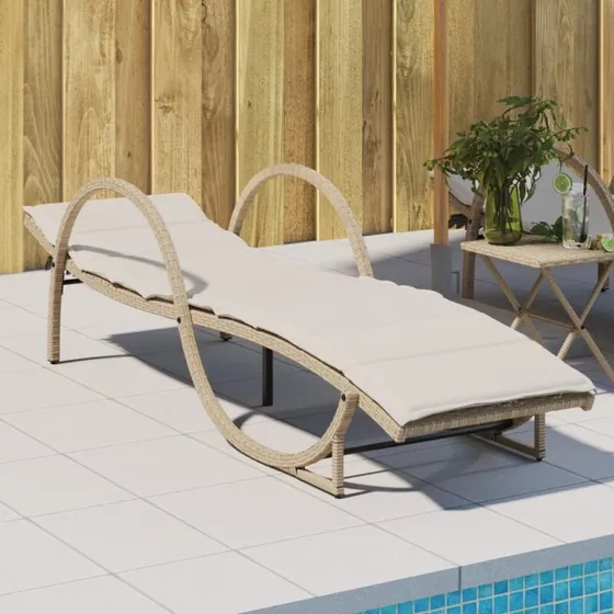 Liggestol i polyrattan med hynde 60x199x42 cm - Beige