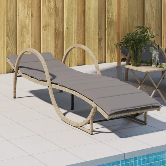 Liggestol i polyrattan med hynde 60x199x42 cm, beige