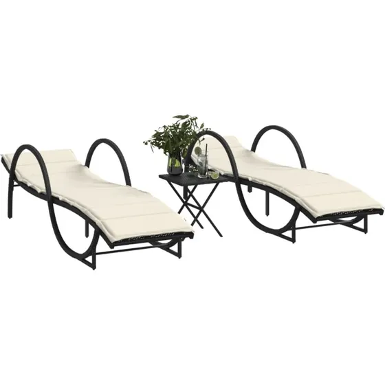 Liggestole i polyrattan 2 stk. med bord – sort