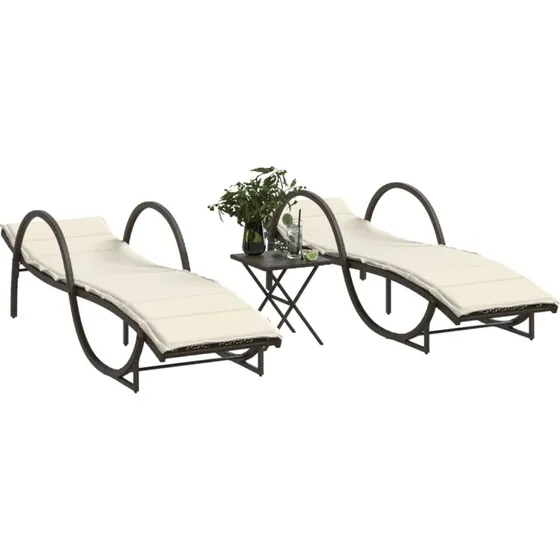 Liggestole 2 stk. med bord i brun polyrattan