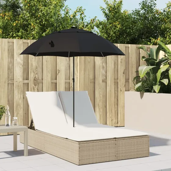 Dobbelt loungesofa i polyrattan med hynder og parasol