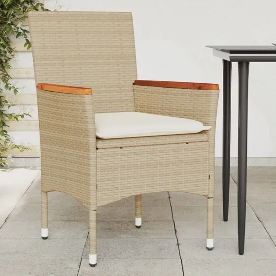 Havestole 2 stk. i polyrattan med hynder – beige