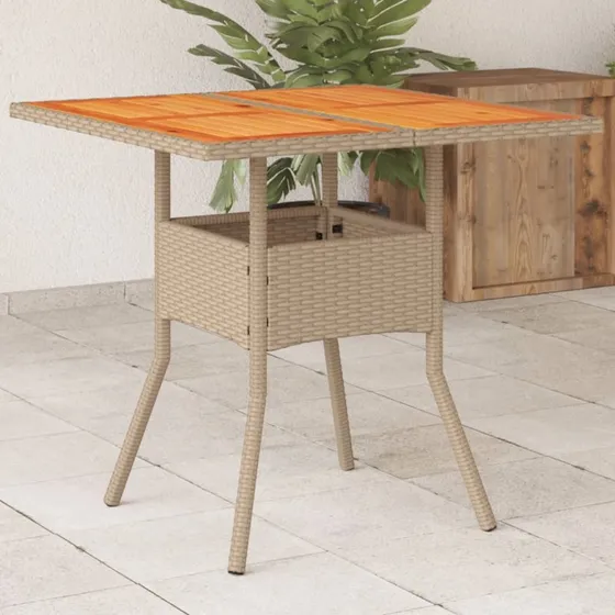 Havebord 80x80x75 cm i polyrattan med akacietræ (sort)