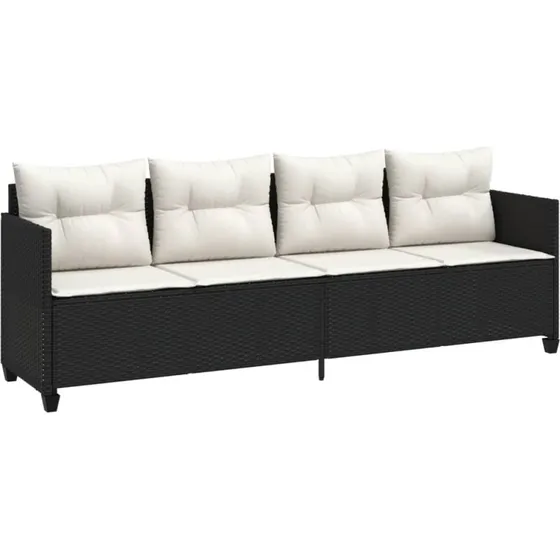 Loungesofa i sort polyrattan med hynder
