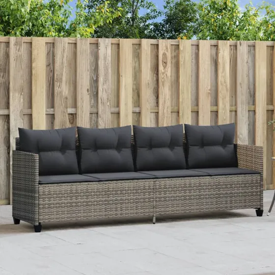 Loungesofa i polyrattan med hynder, grå