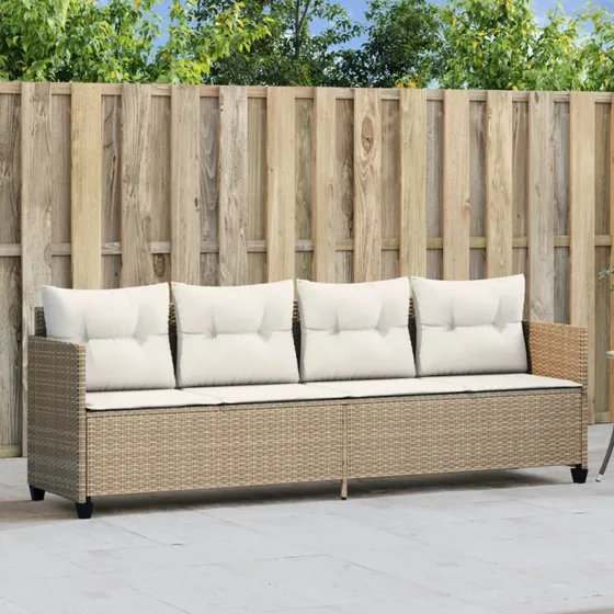 Loungesofa i polyrattan med hynder, beige