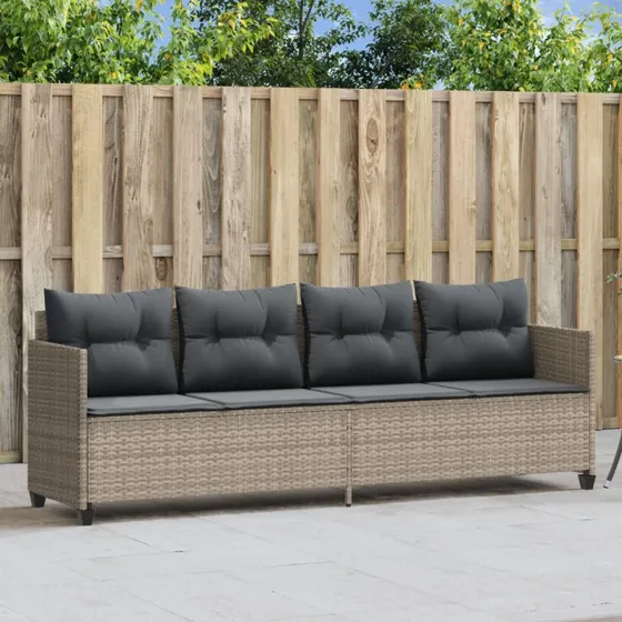 Loungesofa i polyrattan med hynder – lysegrå