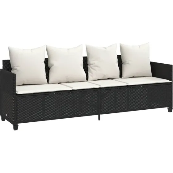 Loungesofa i polyrattan med hynder, sort (justerbar)