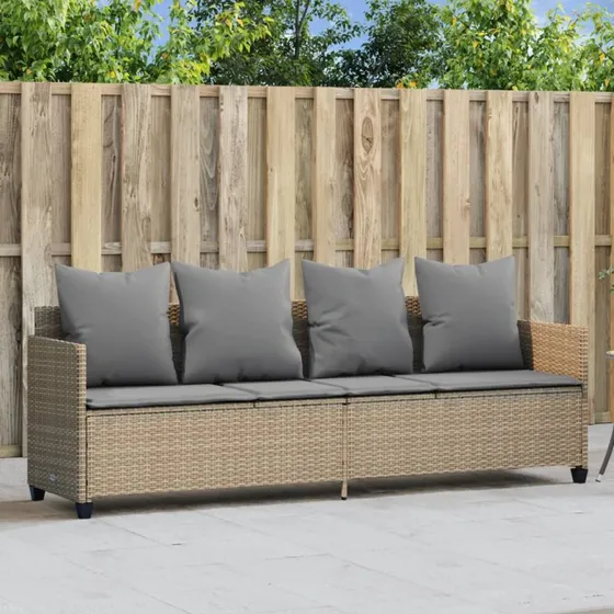 Loungesofa i polyrattan med hynder - beige
