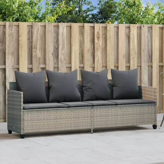 Loungesofa i polyrattan med hynder, lysegrå