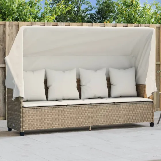 Loungesofa med baldakin og hynder i polyrattan (beige)