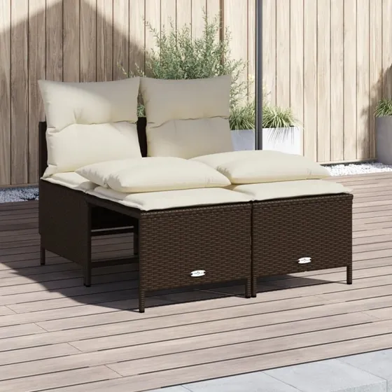 Havesofasæt 4 dele i polyrattan med hynder – brun