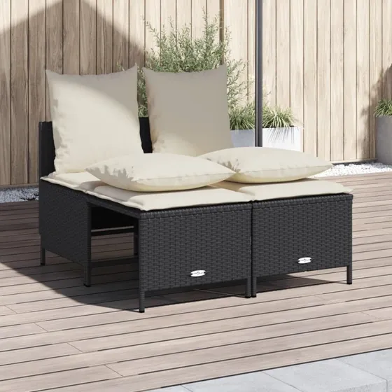 4-dele havesofasæt i sort polyrattan med hynder