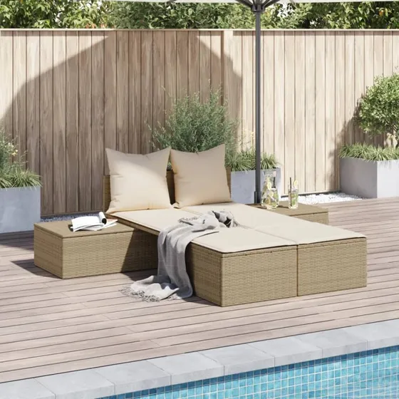 Solseng i polyrattan med hynder – beige