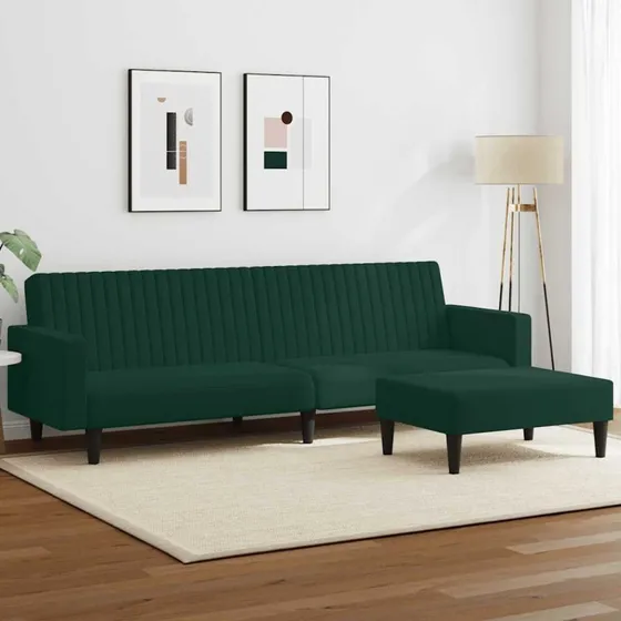 Sofast 2 dele i velour  mrkegrn (2-i-1 daybed)