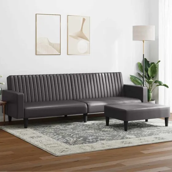 Sofast 2 dele i grt kunstlder  konvertibel daybed