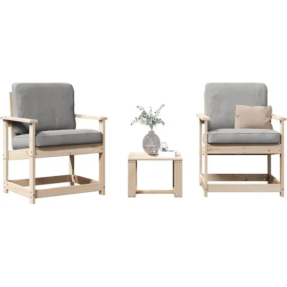 Loungesæt til haven i massivt fyrretræ, 3 dele