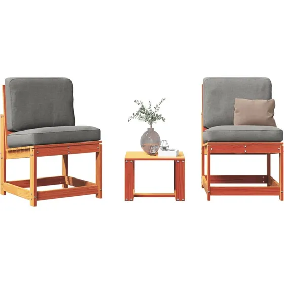 Loungesæt 3 dele i massivt fyrretræ – gyldenbrun