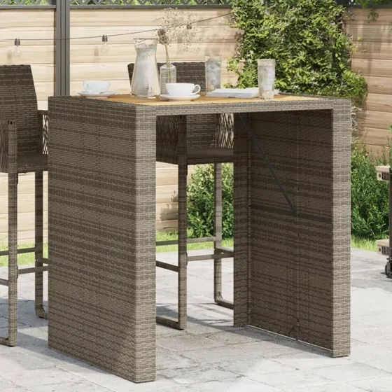 Barbord til haven 105x80x110 cm  Akacietop, gr polyrattan