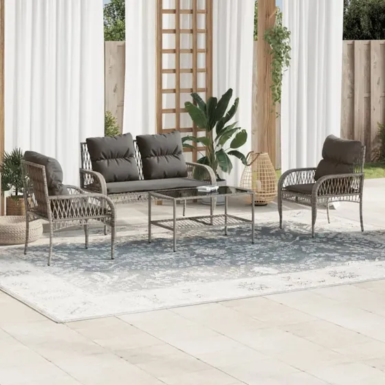 Havesofasæt 4 dele i polyrattan med hynder - grå