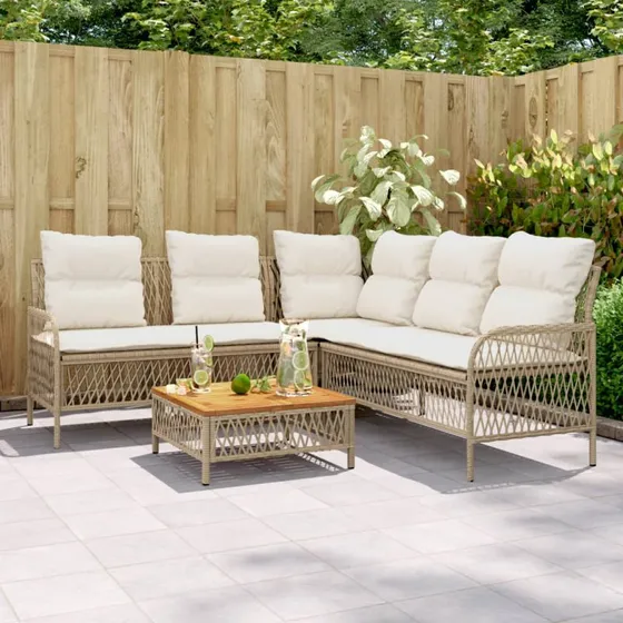 2-dele havesofasæt i polyrattan med hynder – beige