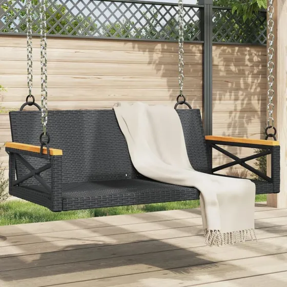 Gyngebænk i polyrattan 109x62x40 cm – sort
