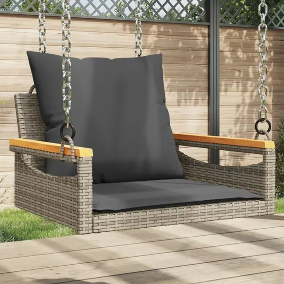Gyngebænk i polyrattan med hynder 63x62x40 cm - grå