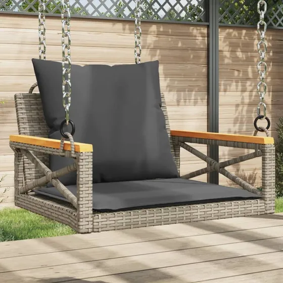 Gyngebænk i polyrattan med hynder 63x62x40 cm, grå